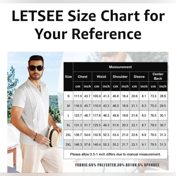 LETSEE Men's Button Down Beach Shirt #575, 576, 577 - Picture 5 of 12